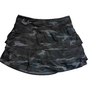 Athleta Girl Tennis‎ Skirt Size XXL 16 Black Gray Tiered Camo Lux Swing Skort